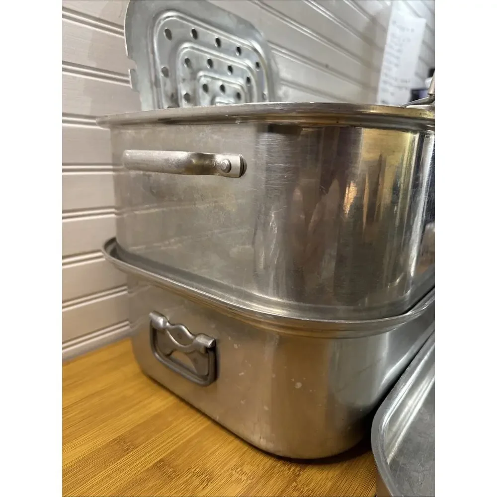 Wear Ever Deep Roaster Aluminum Roasting Pan Vintage 5 Pc Set w Inserts 825-FR